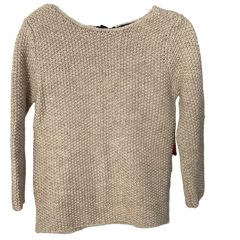 Zara Knit Cream Back Tie Neckline Size M